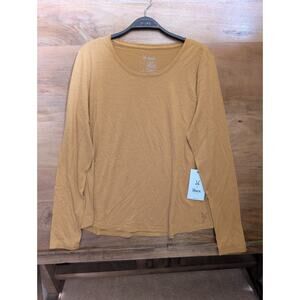 Ibex T-Shirt Women's Large Yellow Merino Wool 24 Hour Long Sleeve Scoop Neck NWT